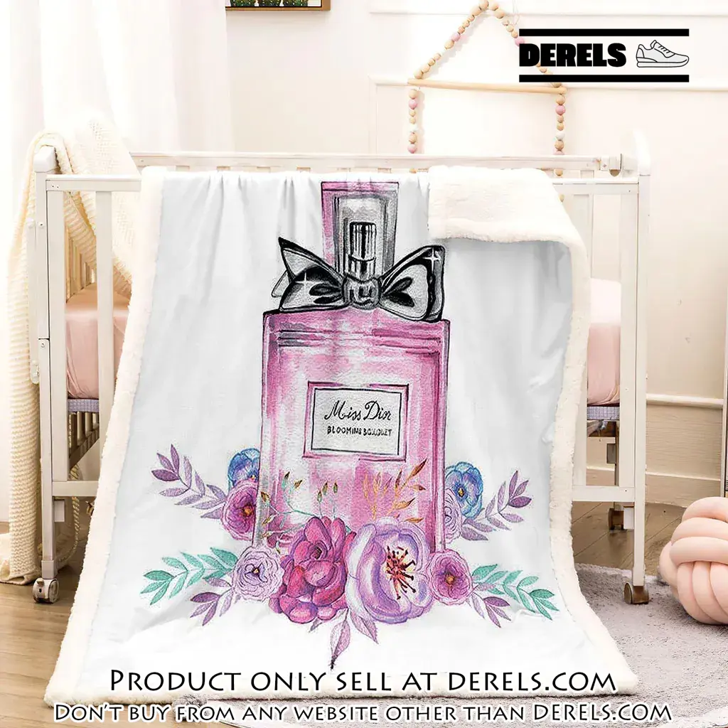 Chanel rose perfum luxury brand premium blanket fleece home decor dr1319321